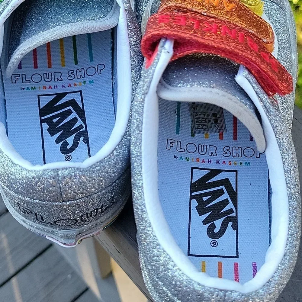 Vans x Flour Shop Silver Glitter Rainbow Sneakers Women’s 7